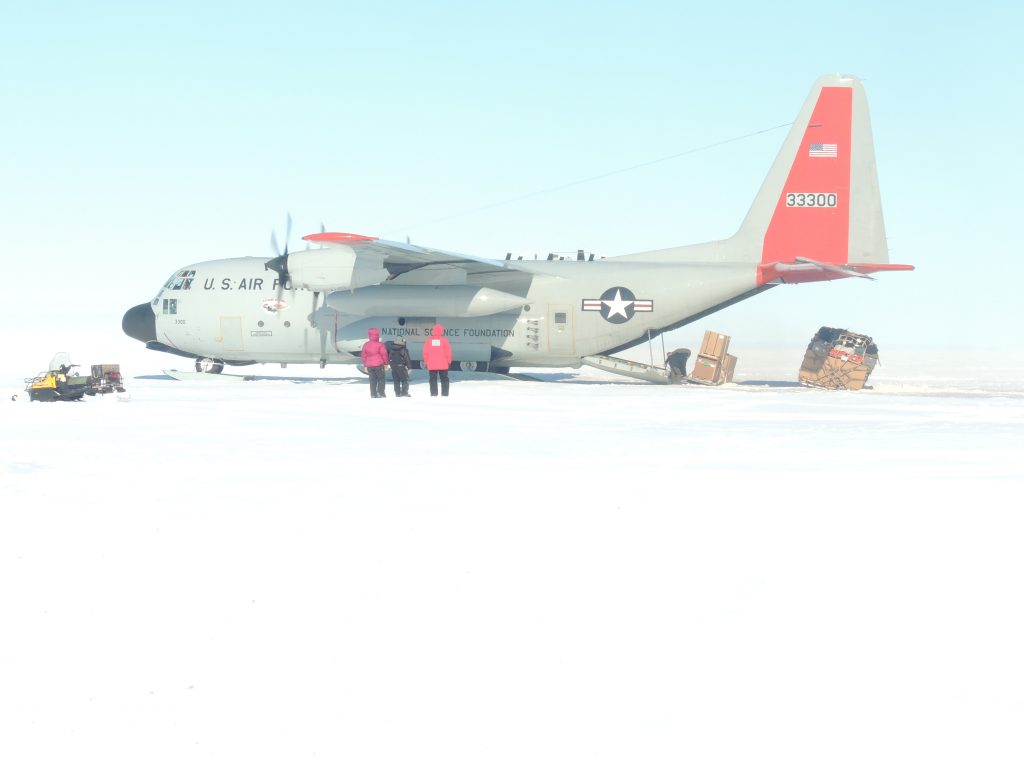 Our Hercules flight landed on the ice shelf