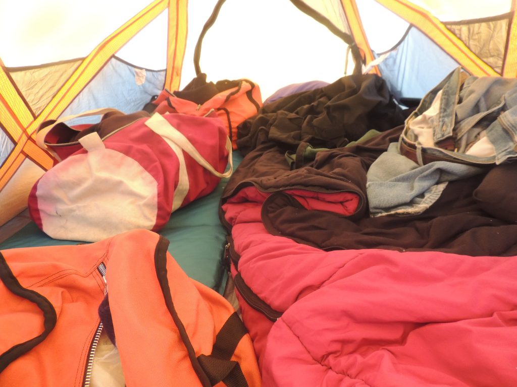 Inside a tent
